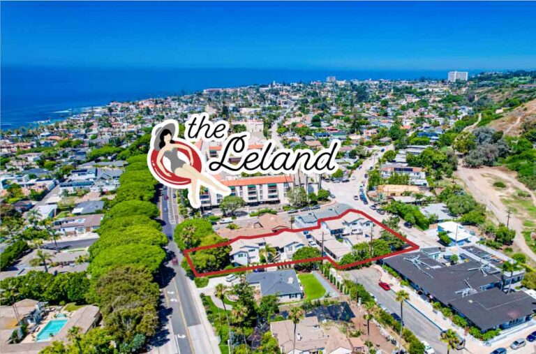 aerial view of san diego the leland apartments